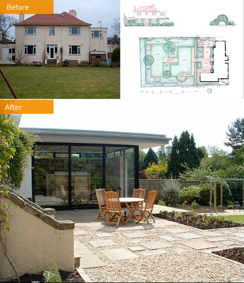 A Flowing Family Garden - a garden design to compliment a new garden room extension